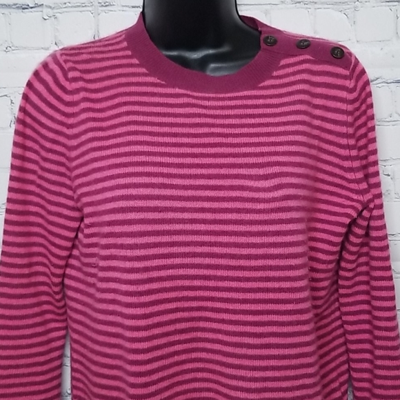 Garnet Hill cashmere pink striped sweater - Picture 2 of 8